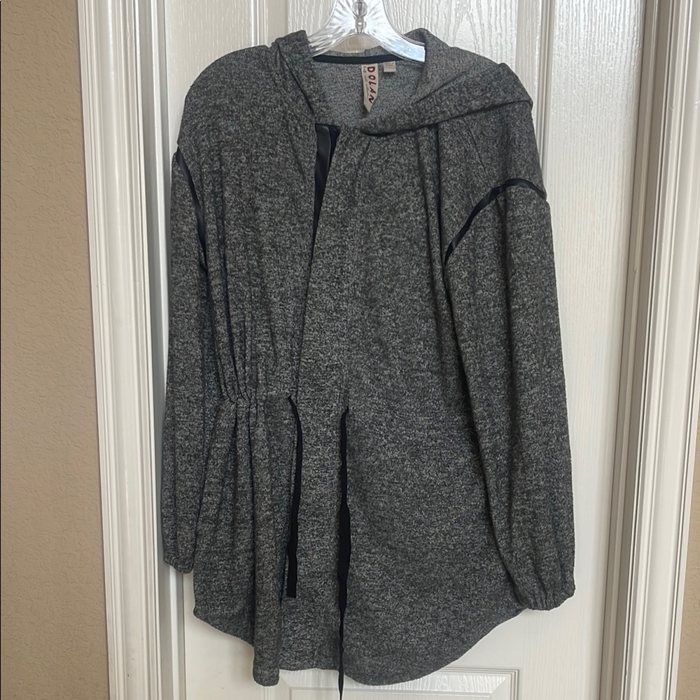 Dolan heathered gray zip up with faux leather accent size small